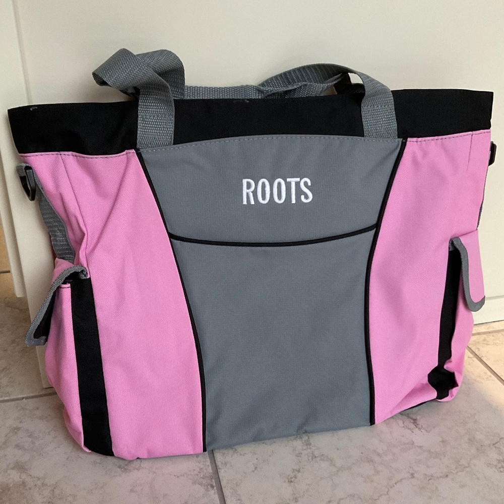 Roots - Gym Bag - Beach Tote - Pink and Grey - NWOT